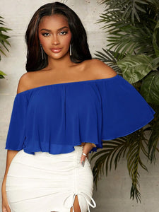 Chiffon Blue Off Shoulder Cropped Blouse