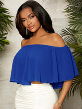 Load image into Gallery viewer, Chiffon Blue Off Shoulder Cropped Blouse