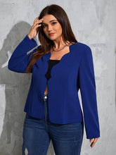 Load image into Gallery viewer, Plus Size Blue Scalloped Long Sleeve Blazer Jacket
