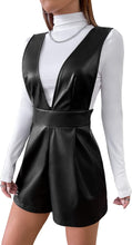 Load image into Gallery viewer, Black Faux Leather Sleeveless V Cut Romper