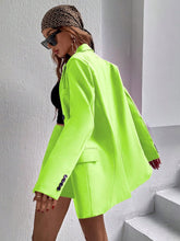 Load image into Gallery viewer, Neon Green Lapel Collar Double Breasted Blazer Jacket
