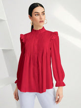 Load image into Gallery viewer, Oxford Style White Long Sleeve Ruffle Pleated Blouse