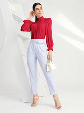 Load image into Gallery viewer, Oxford Style Dark Red Long Sleeve Ruffle Pleated Blouse