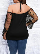 Load image into Gallery viewer, Plus Size Floral Mesh Long Sleeve Open Shoulder Top