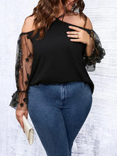 Load image into Gallery viewer, Plus Size Floral Mesh Long Sleeve Open Shoulder Top