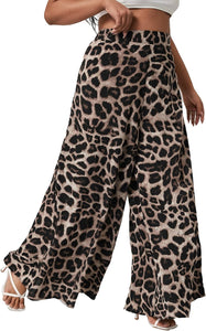 Plus Size Leopard Printed Wide Leg Pants