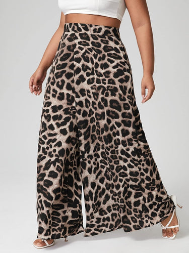 Plus Size Leopard Printed Wide Leg Pants