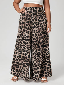 Plus Size Leopard Printed Wide Leg Pants