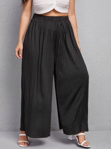 Plus Size Black Pleated Wide Leg Palazzo Pants