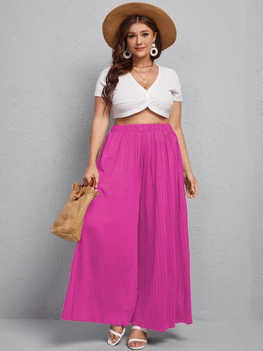 Plus Size Pink Pleated Wide Leg Palazzo Pants