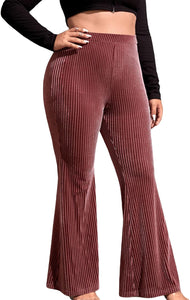 Plus Size Ribbed Knit Brown Flare Bell Bottom Pants