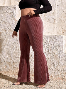 Plus Size Ribbed Knit Green Flare Bell Bottom Pants