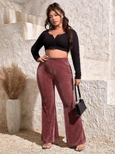 Load image into Gallery viewer, Plus Size Ribbed Knit Brown Flare Bell Bottom Pants