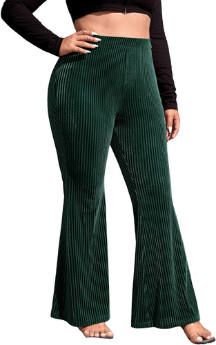 Plus Size Ribbed Knit Green Flare Bell Bottom Pants