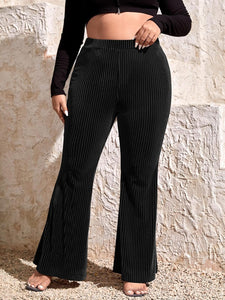 Plus Size Ribbed Knit Green Flare Bell Bottom Pants