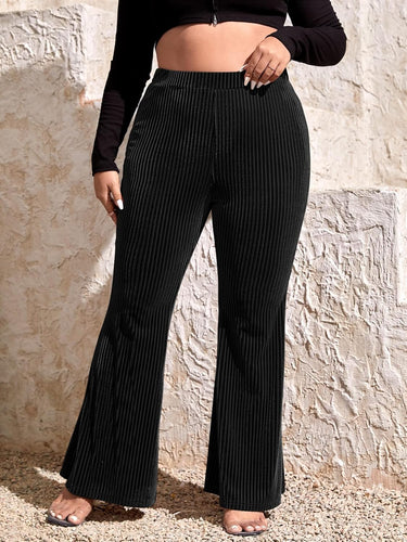 Plus Size Ribbed Knit Black Flare Bell Bottom Pants