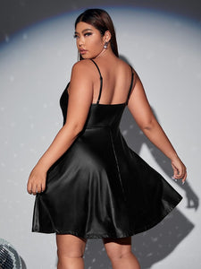 Plus Size Faux Leather A Line Sleeveless Dress