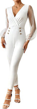 Load image into Gallery viewer, White Mesh Sleeve Button Front Jumpsuit