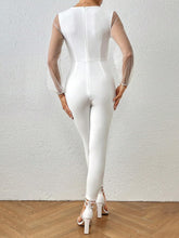 Load image into Gallery viewer, White Mesh Sleeve Button Front Jumpsuit