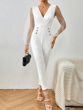 Load image into Gallery viewer, White Mesh Sleeve Button Front Jumpsuit