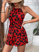 Load image into Gallery viewer, Leopard Red Printed Halter Sleeveless Shorts Romper