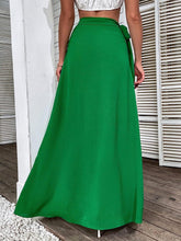 Load image into Gallery viewer, High Waist Ruffled Green Side Tie Maxi Skirt