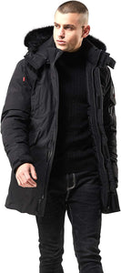 Men's Red Winter Hooded Parka Cargo Long Sleeve Coat