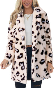 Faux Fur Brown Leopard Animal Print Long Sleeve Winter Coat
