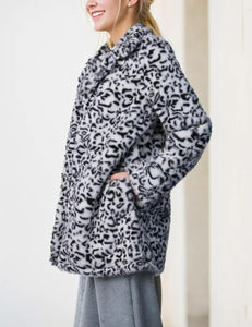 Faux Fur Brown Leopard Animal Print Long Sleeve Winter Coat