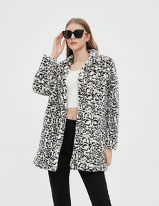 Faux Fur Pink Leopard Animal Print Long Sleeve Winter Coat