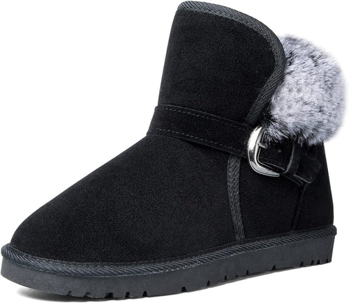 Black Faux Fur Short Suede Fluffy Ankle Boots