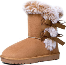 Load image into Gallery viewer, Faux Fur Winter Grey Bow Tie Suede Fluffy Boots