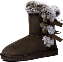 Load image into Gallery viewer, Faux Fur Winter Grey Bow Tie Suede Fluffy Boots