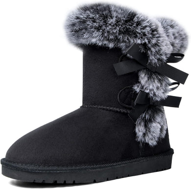 Faux Fur Winter Black Bow Tie Suede Fluffy Boots