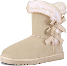 Load image into Gallery viewer, Faux Fur Winter Brown Bow Tie Suede Fluffy Boots