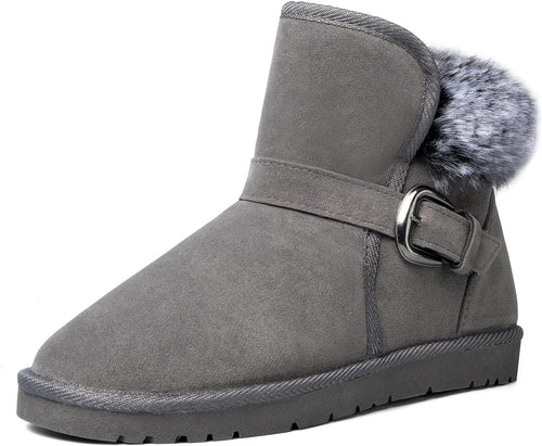 Grey Faux Fur Short Suede Fluffy Ankle Boots