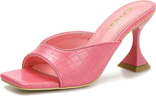 Load image into Gallery viewer, Crocodile Textured Pink Open Toe Kitten Heel Sandal