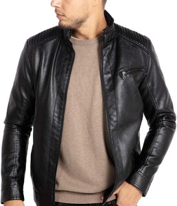 Men's Luxe Black Faux Leather Long Sleeve Jacket