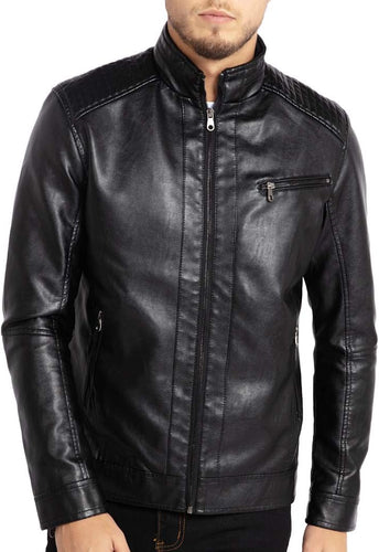 Men's Luxe Black Faux Leather Long Sleeve Jacket