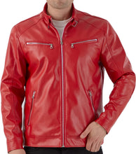 Load image into Gallery viewer, Men&#39;s Red Moto Style Faux Leather Long Sleeve Jacket