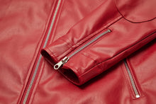 Load image into Gallery viewer, Men&#39;s Red Moto Style Faux Leather Long Sleeve Jacket