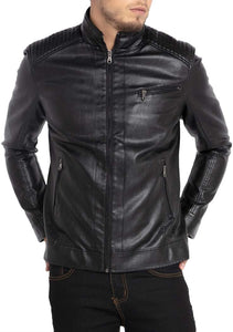 Men's Luxe Black Faux Leather Long Sleeve Jacket