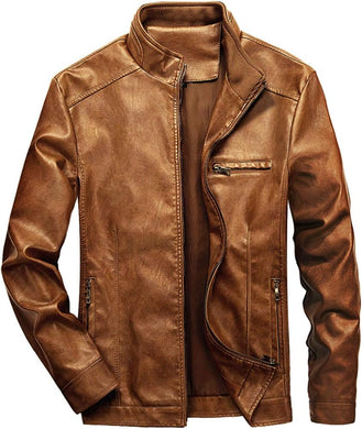 Men's Luxe Brown Faux Leather Long Sleeve Jacket