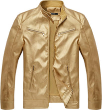 Load image into Gallery viewer, Men&#39;s Metallic Gold Faux Leather Long Sleeve Jacket