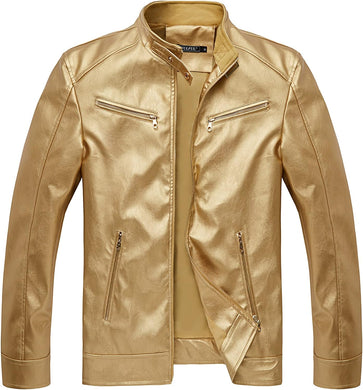 Men's Metallic Gold Faux Leather Long Sleeve Jacket