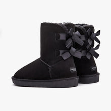 Load image into Gallery viewer, Stylish Back Bow Fur Lined Comfy Black Suede Winter Boots