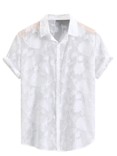 Men's White Floral Sheer Short Sleeve Shirt