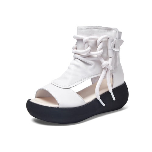 White High Top Leather Boot Sandals