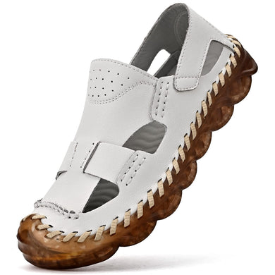 White Outdoor Men's Leather Closed Toe Sandals