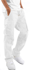 Men's White Cargo Sqaure Pocket Casual Pants